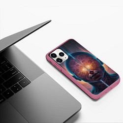 Чехол iPhone 11 Pro матовый Голова и розовые фракталы абстракция, цвет: 3D-малиновый — фото 2