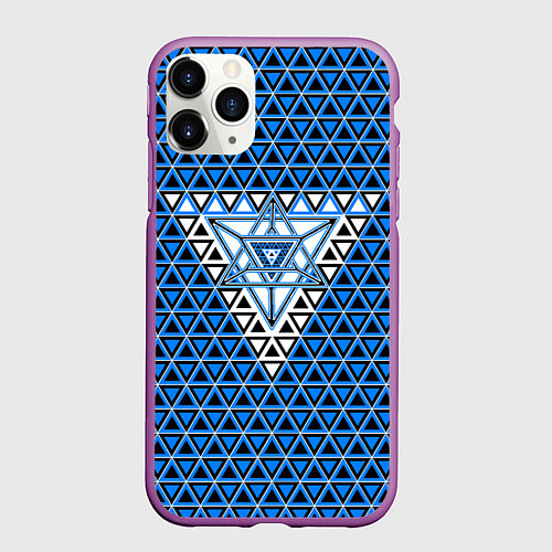 Чехол iPhone 11 Pro матовый Синие и чёрные треугольники / 3D-Фиолетовый – фото 1