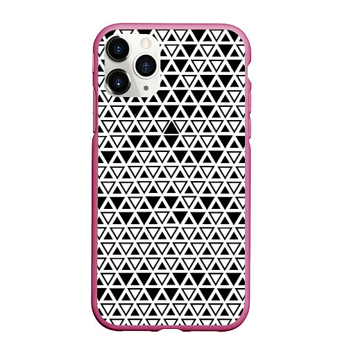 Чехол iPhone 11 Pro матовый Треугольники чёрные и белые / 3D-Малиновый – фото 1