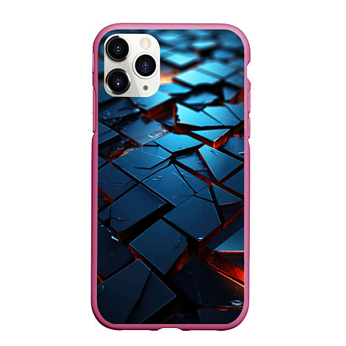 Чехол iPhone 11 Pro матовый Синие битые плитки / 3D-Малиновый – фото 1