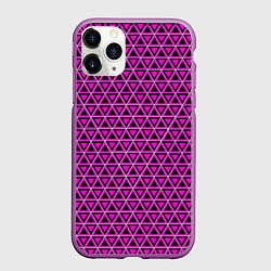 Чехол iPhone 11 Pro матовый Розовые и чёрные треугольники, цвет: 3D-фиолетовый