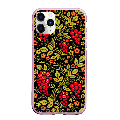 Чехол iPhone 11 Pro матовый Хохломская роспись красные ягоды / 3D-Розовый – фото 1