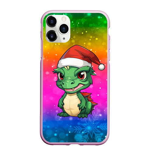 Чехол iPhone 11 Pro матовый Дракон радужный фон / 3D-Розовый – фото 1