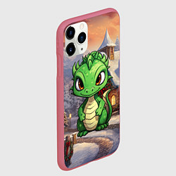 Чехол iPhone 11 Pro матовый Дракон и новогодний город, цвет: 3D-малиновый — фото 2