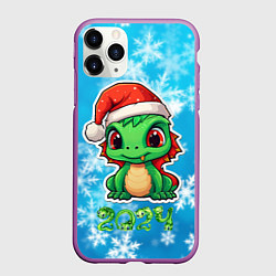 Чехол iPhone 11 Pro матовый Маленький зеленый новогодний дракон, цвет: 3D-фиолетовый