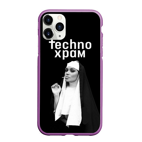 Чехол iPhone 11 Pro матовый Techno храм монашка надменный взгляд / 3D-Фиолетовый – фото 1