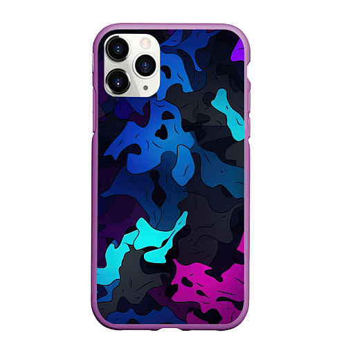 Чехол iPhone 11 Pro матовый Абстрактный камуфляж в кислотных абстрактных пятна / 3D-Фиолетовый – фото 1