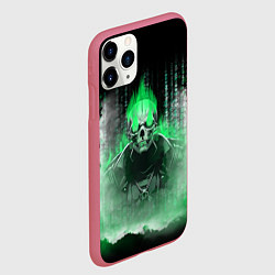 Чехол iPhone 11 Pro матовый Зелёный скелет в дыму, цвет: 3D-малиновый — фото 2