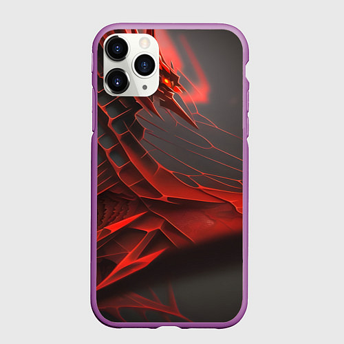Чехол iPhone 11 Pro матовый Красная сеть на чёрном фоне / 3D-Фиолетовый – фото 1