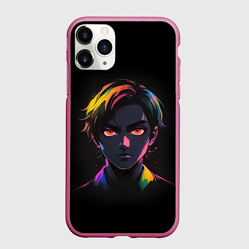 Чехол iPhone 11 Pro матовый Аниме портрет парня с красными глазами / 3D-Малиновый – фото 1