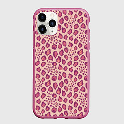 Чехол iPhone 11 Pro матовый Цветущий леопард тюльпановое поле, цвет: 3D-малиновый
