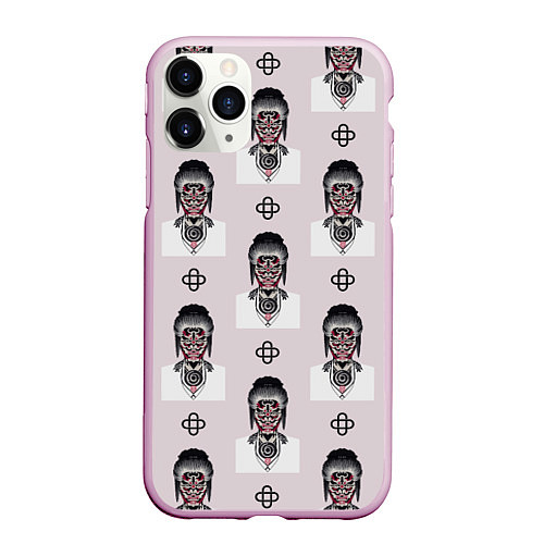 Чехол iPhone 11 Pro матовый Лицо маска и кельтский узел / 3D-Розовый – фото 1