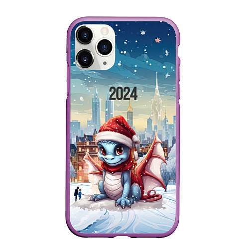 Чехол iPhone 11 Pro матовый Новый год 2024 дракон / 3D-Фиолетовый – фото 1