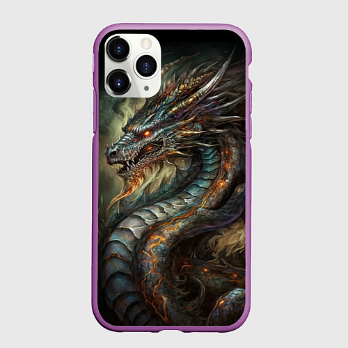 Чехол iPhone 11 Pro матовый Древний пещерный дракон символ 2024 / 3D-Фиолетовый – фото 1