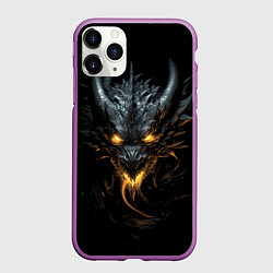 Чехол iPhone 11 Pro матовый Черный огненный пещерный дракон символ 2024