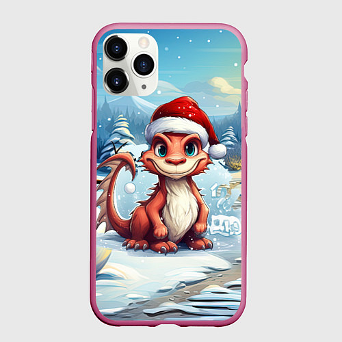 Чехол iPhone 11 Pro матовый Милый маленький новогодний дракон 2024 года / 3D-Малиновый – фото 1