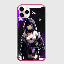 Чехол iPhone 11 Pro матовый Сёгун Райден в белье - genshin impact, цвет: 3D-малиновый