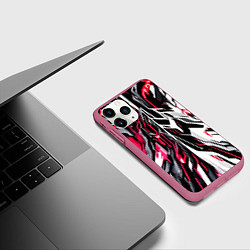 Чехол iPhone 11 Pro матовый Красно-белая абстракция на чёрном фоне, цвет: 3D-малиновый — фото 2