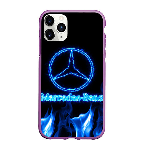 Чехол iPhone 11 Pro матовый Mercedes-benz blue neon / 3D-Фиолетовый – фото 1