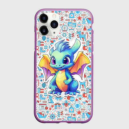 Чехол iPhone 11 Pro матовый Дракон милый новогодний 2024 символ года / 3D-Фиолетовый – фото 1