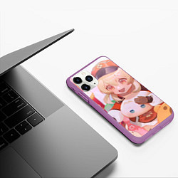 Чехол iPhone 11 Pro матовый Genshin Impact Кли happy, цвет: 3D-фиолетовый — фото 2