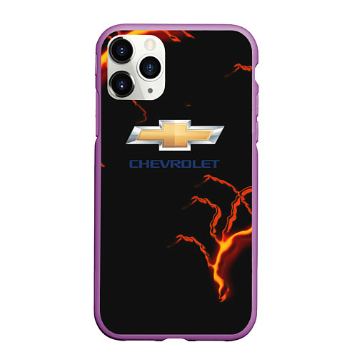 Чехол iPhone 11 Pro матовый Chevrolet лого шторм / 3D-Фиолетовый – фото 1