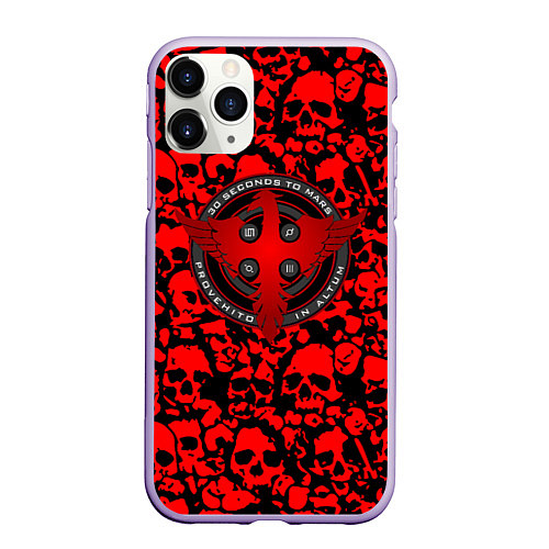 Чехол iPhone 11 Pro матовый Thirty Seconds to Mars skull pattern / 3D-Светло-сиреневый – фото 1