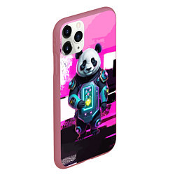 Чехол iPhone 11 Pro матовый Funny panda - cyberpunk, цвет: 3D-малиновый — фото 2