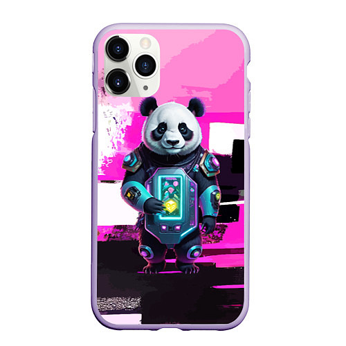 Чехол iPhone 11 Pro матовый Funny panda - cyberpunk / 3D-Светло-сиреневый – фото 1