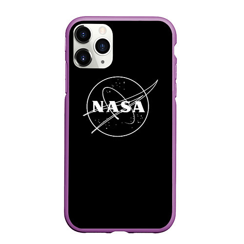 Чехол iPhone 11 Pro матовый NASA белое лого / 3D-Фиолетовый – фото 1