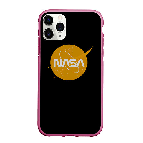 Чехол iPhone 11 Pro матовый NASA yellow logo / 3D-Малиновый – фото 1