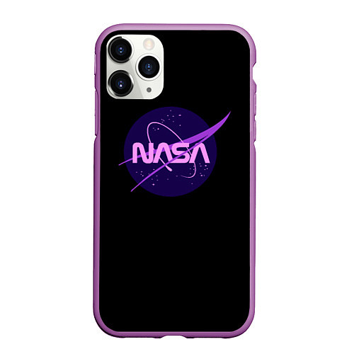 Чехол iPhone 11 Pro матовый NASA neon space / 3D-Фиолетовый – фото 1