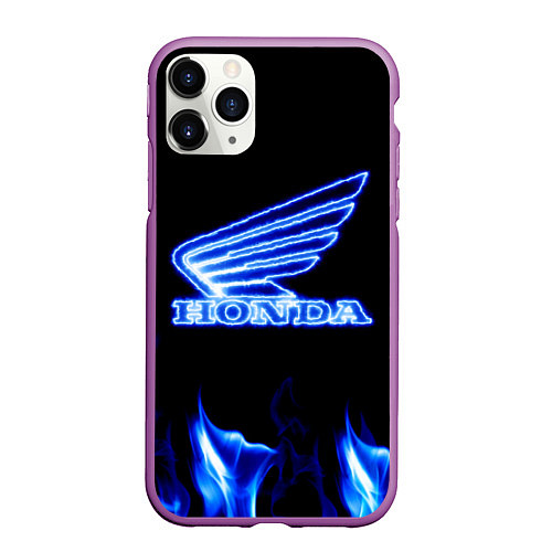 Чехол iPhone 11 Pro матовый Honda neon / 3D-Фиолетовый – фото 1