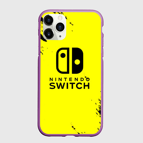 Чехол iPhone 11 Pro матовый Nintendo switch краски на жёлтом / 3D-Фиолетовый – фото 1