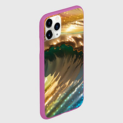 Чехол iPhone 11 Pro матовый Перламутровые блестящие волны радужных цветов, цвет: 3D-фиолетовый — фото 2