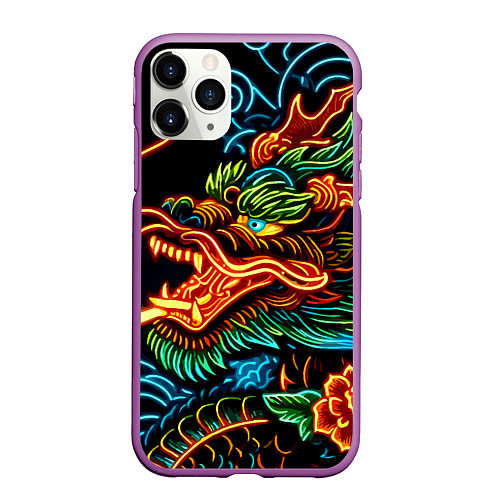 Чехол iPhone 11 Pro матовый Japanese neon dragon - irezumi / 3D-Фиолетовый – фото 1