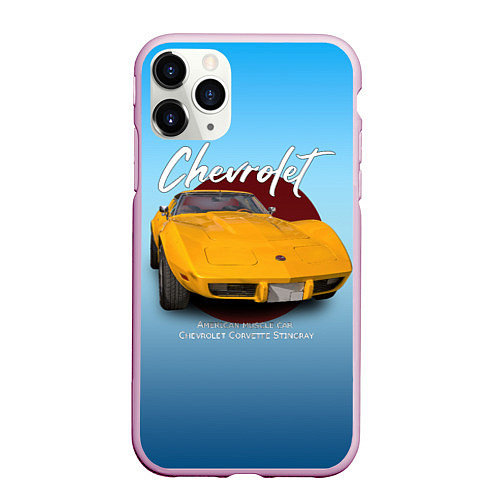 Чехол iPhone 11 Pro матовый Американский маслкар Chevrolet Corvette / 3D-Розовый – фото 1