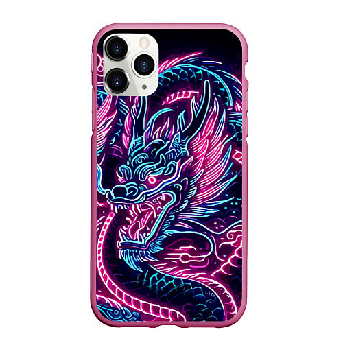 Чехол iPhone 11 Pro матовый Neon Japanese dragon - irezumi / 3D-Малиновый – фото 1