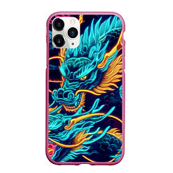 Чехол iPhone 11 Pro матовый Два неоновых дракона - ирезуми, цвет: 3D-малиновый