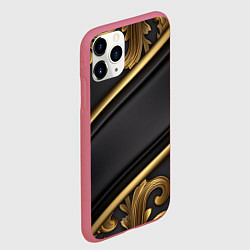 Чехол iPhone 11 Pro матовый Лепнина объемные узоры золотые, цвет: 3D-малиновый — фото 2