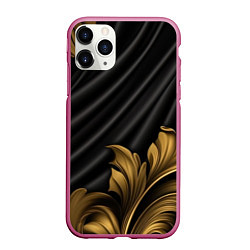 Чехол iPhone 11 Pro матовый Лепнина золотые узоры на черной ткани