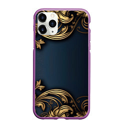 Чехол iPhone 11 Pro матовый Лепнина объемные золотые узоры на ткани, цвет: 3D-фиолетовый