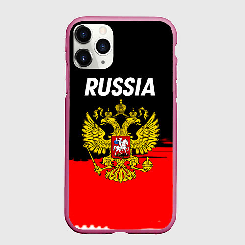 Чехол iPhone 11 Pro матовый Россия герб краски абстракция / 3D-Малиновый – фото 1