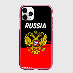 Чехол iPhone 11 Pro матовый Россия герб краски абстракция, цвет: 3D-малиновый