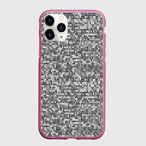Чехол iPhone 11 Pro матовый Узор серого вязанного трикотажа меланж / 3D-Малиновый – фото 1