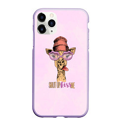 Чехол iPhone 11 Pro матовый Гламурный жираф, цвет: 3D-светло-сиреневый