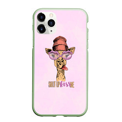 Чехол iPhone 11 Pro матовый Гламурный жираф, цвет: 3D-салатовый