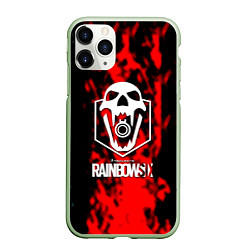 Чехол iPhone 11 Pro матовый Rainbow six лого шутера краски белокрасные, цвет: 3D-салатовый