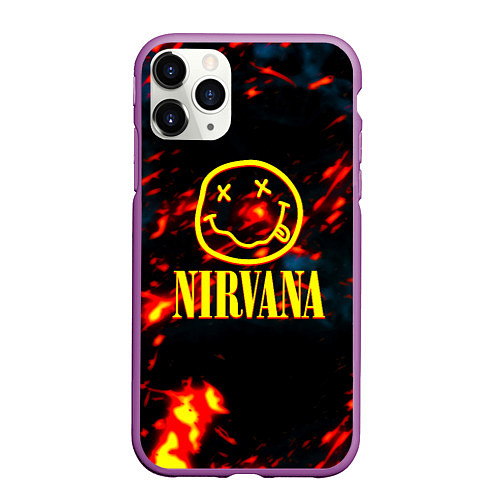 Чехол iPhone 11 Pro матовый Nirvana rock огненное лого лава / 3D-Фиолетовый – фото 1