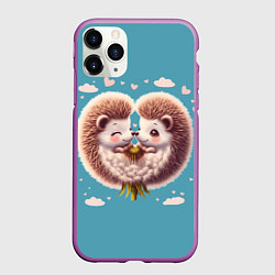 Чехол iPhone 11 Pro матовый Ежики одуванчики - сердце, цвет: 3D-фиолетовый